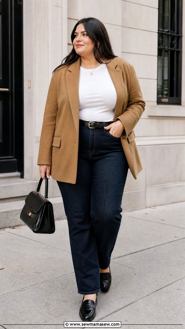 Plus Size Blazer With Straight Leg Jeans - 20 plus size fall fashion outfit ideas