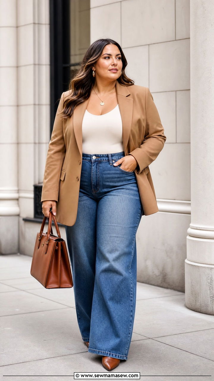 Plus Size Blazer With Wide Leg Jeans Outfit - 20 plus size layered fall outfit ideas