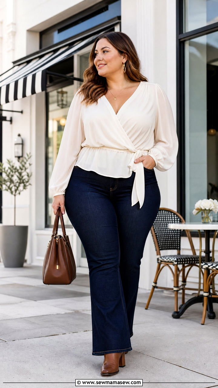 Plus Size Blouse And Dark Denim Outfit - 20 plus size transitional fall outfits