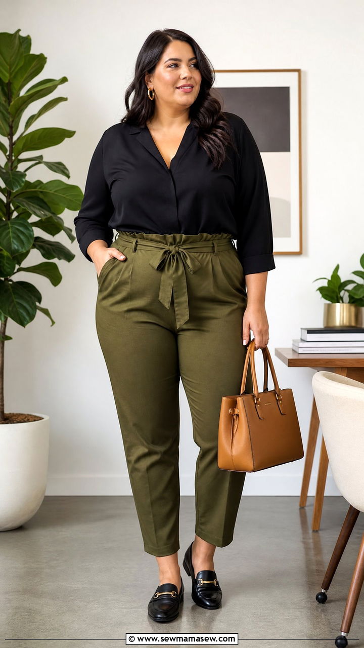 Plus Size Blouse With Paperbag Pants - 20 plus size work blouse outfit ideas