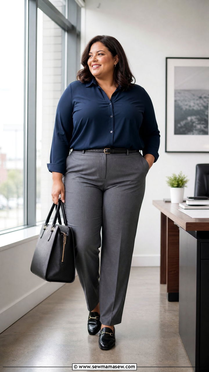 Plus Size Blouse With Straight Leg Pants - 20 plus size work blouse outfit ideas