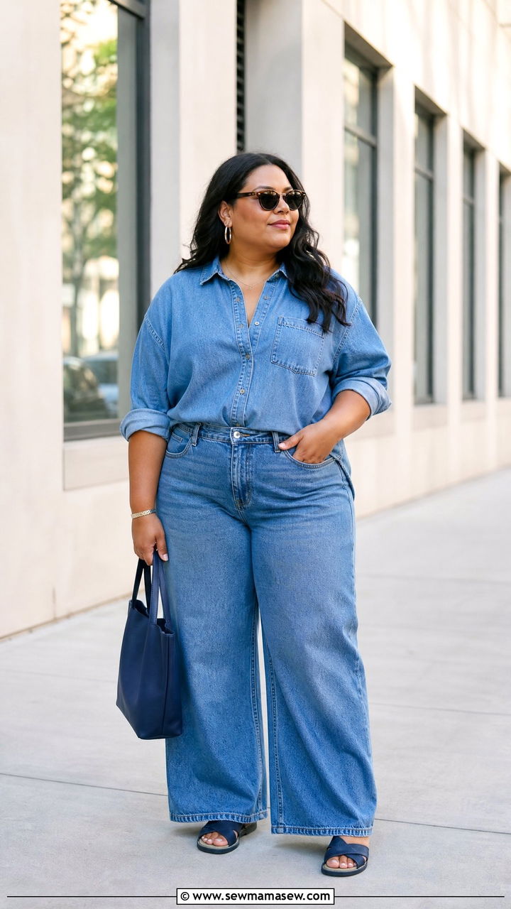 Plus Size Blue Monochrome Outfit - 20 plus size monochrome outfit ideas