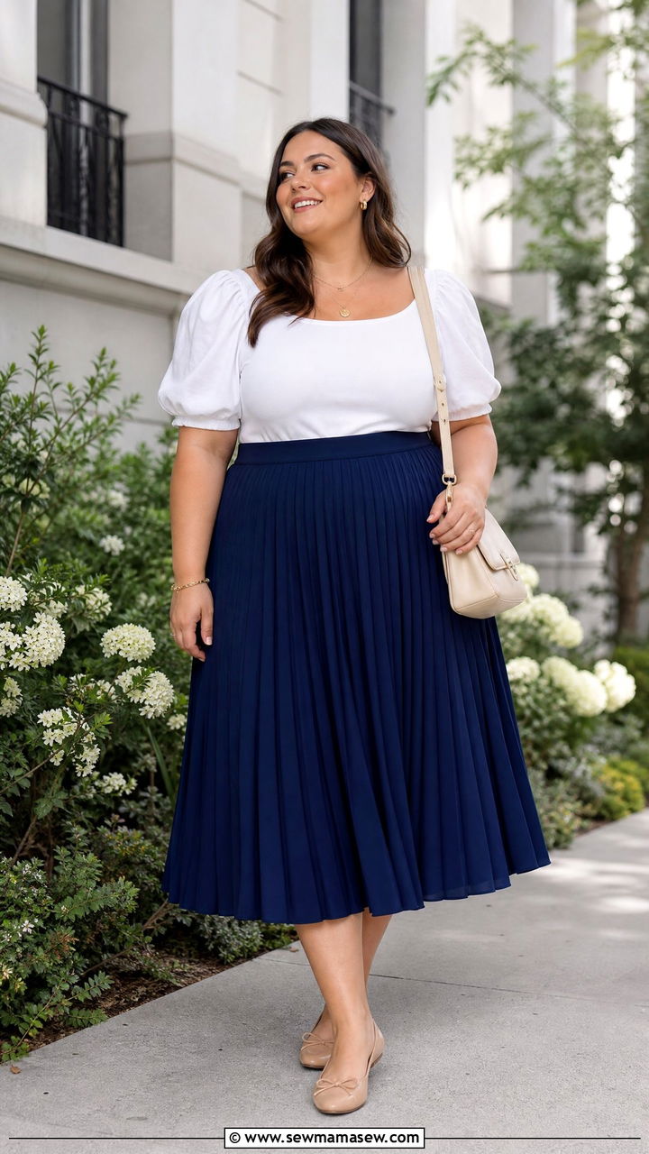 Plus Size Blue Skirt And White Top Outfit - 20 plus size blue outfit ideas