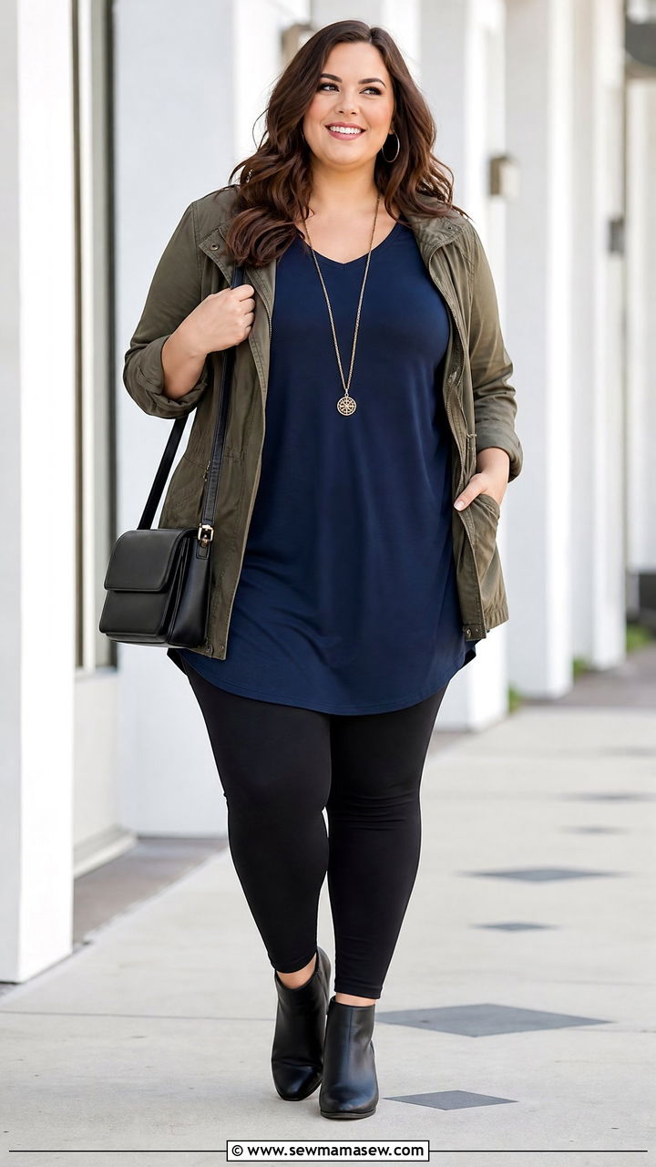 Plus Size Blue Tunic And Leggings Outfit - 20 plus size blue outfit ideas