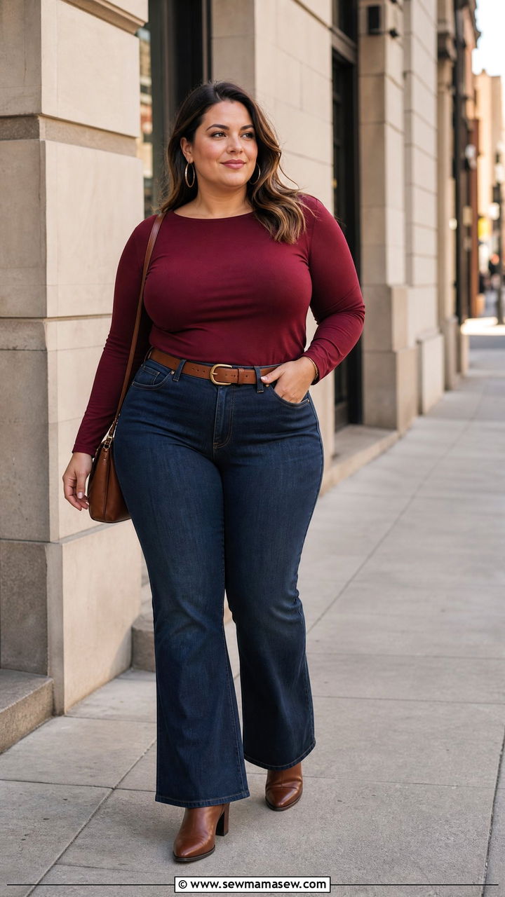 Plus Size Boat Neck Top With Bootcut Jeans - 20 plus size boat neck top outfit ideas