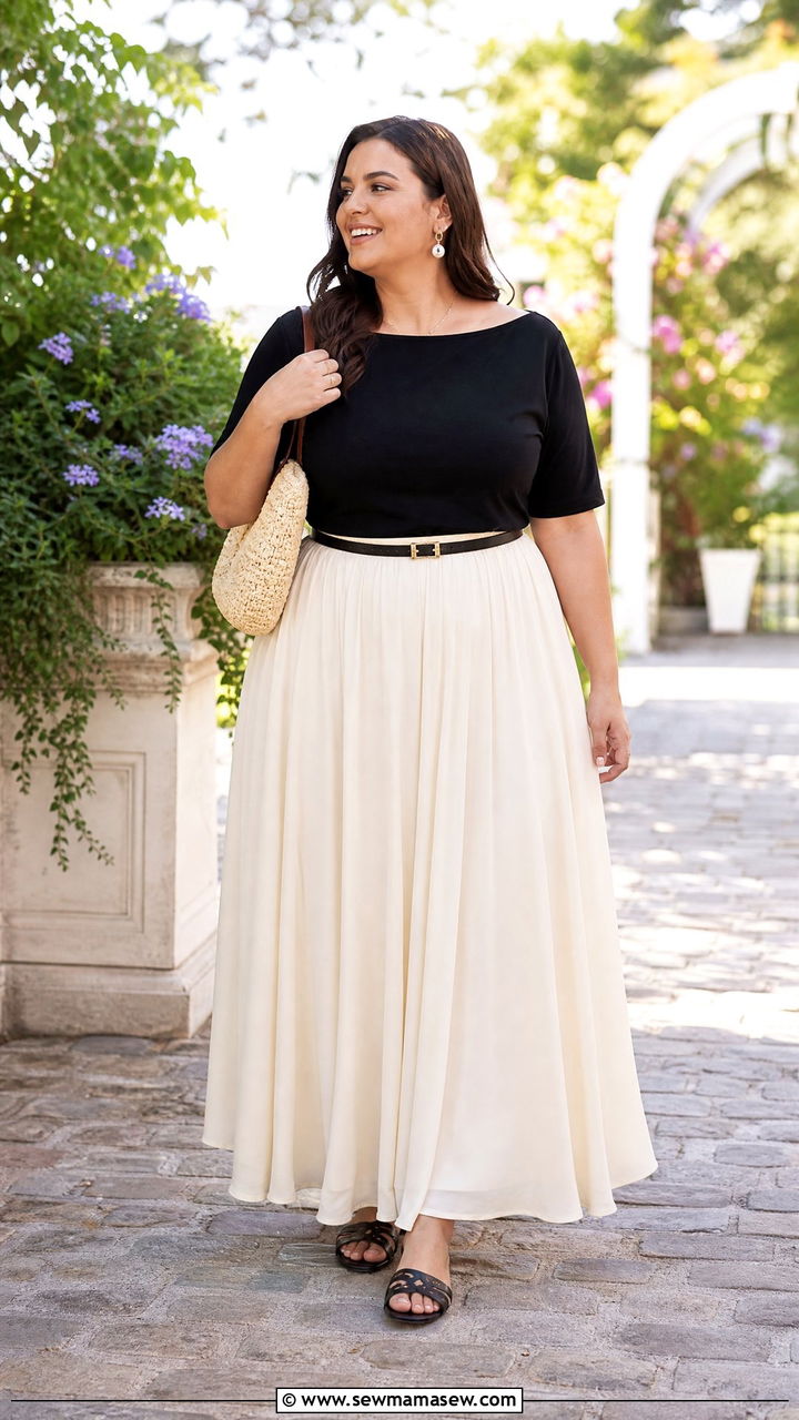 Plus Size Boat Neck Top With Maxi Skirt - 20 plus size boat neck top outfit ideas