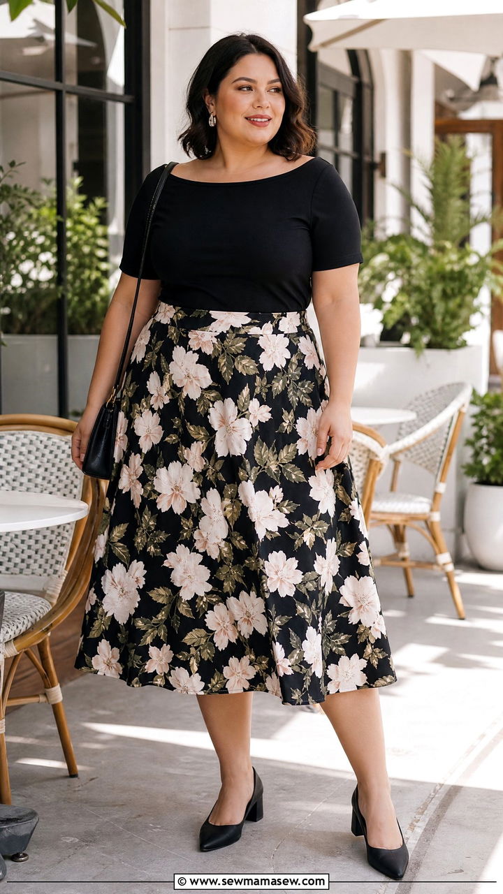 Plus Size Boat Neck Top With Midi Skirt - 20 plus size boat neck top outfit ideas