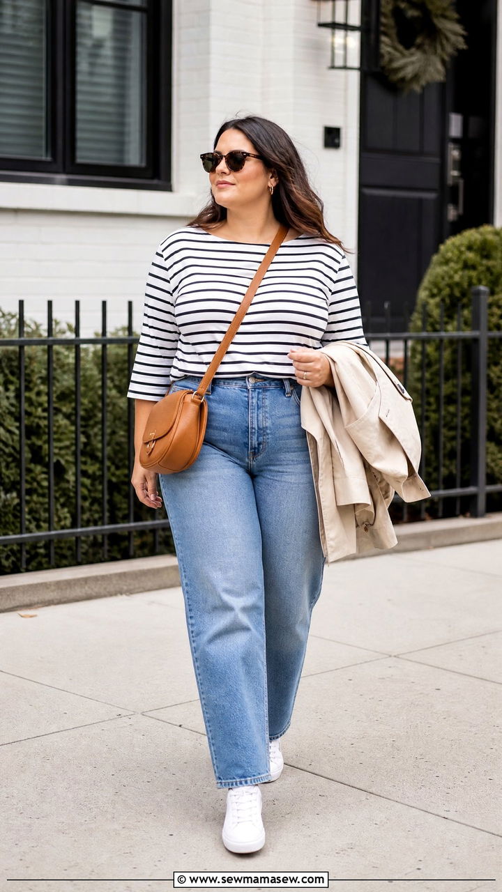 Plus Size Boat Neck Top With Straight Leg Jeans - 20 plus size boat neck top outfit ideas
