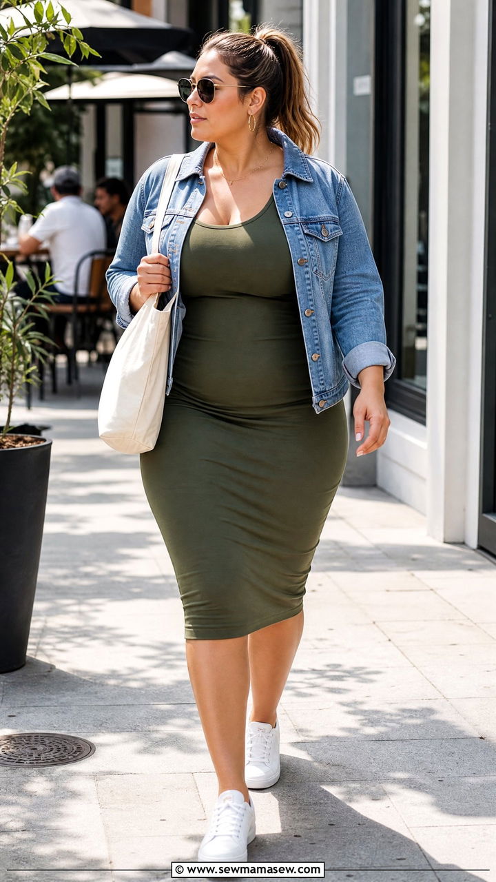 Plus Size Bodycon Dress With Denim Jacket - 20 plus size bodycon dress outfit ideas