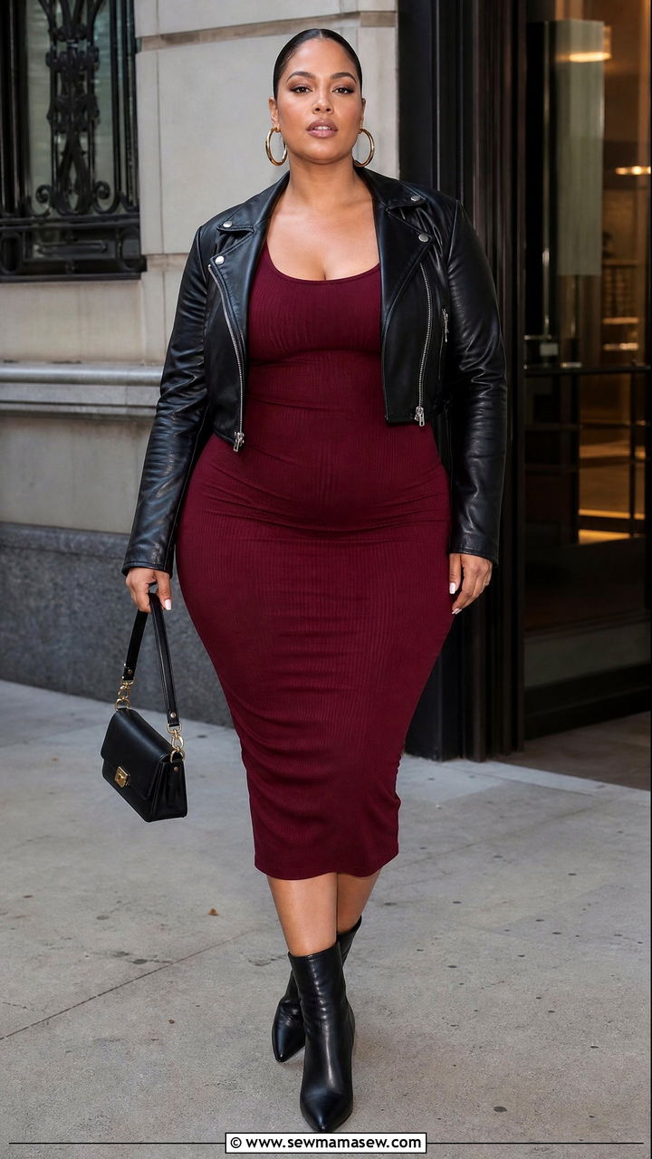 Plus Size Bodycon Dress With Leather Jacket - 20 plus size bodycon dress outfit ideas