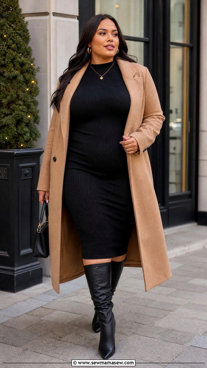 Plus Size Bodycon Dress With Long Coat Outfit - 20 plus size date night outfit ideas