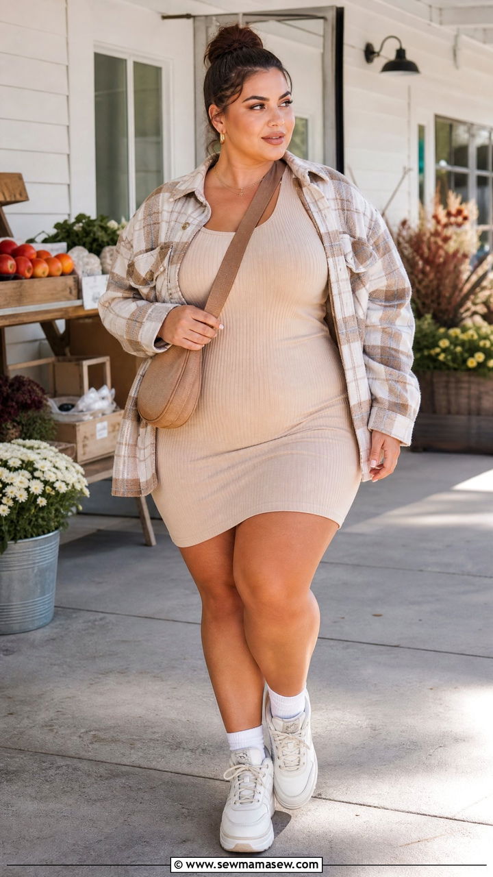 Plus Size Bodycon Dress With Shacket - 20 plus size bodycon dress outfit ideas