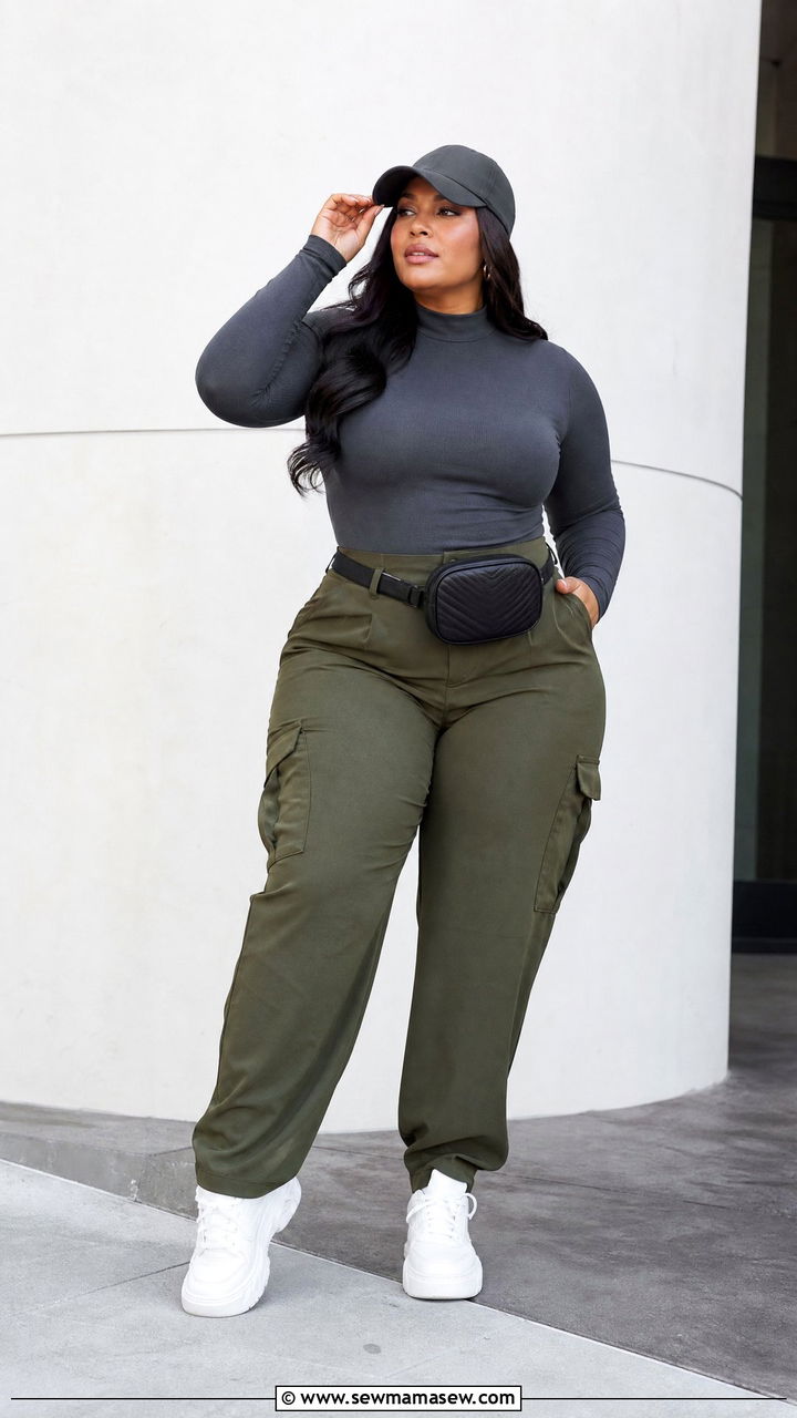 Plus Size Bodycon Top With Cargo Pants - 20 plus size bodycon top outfit ideas