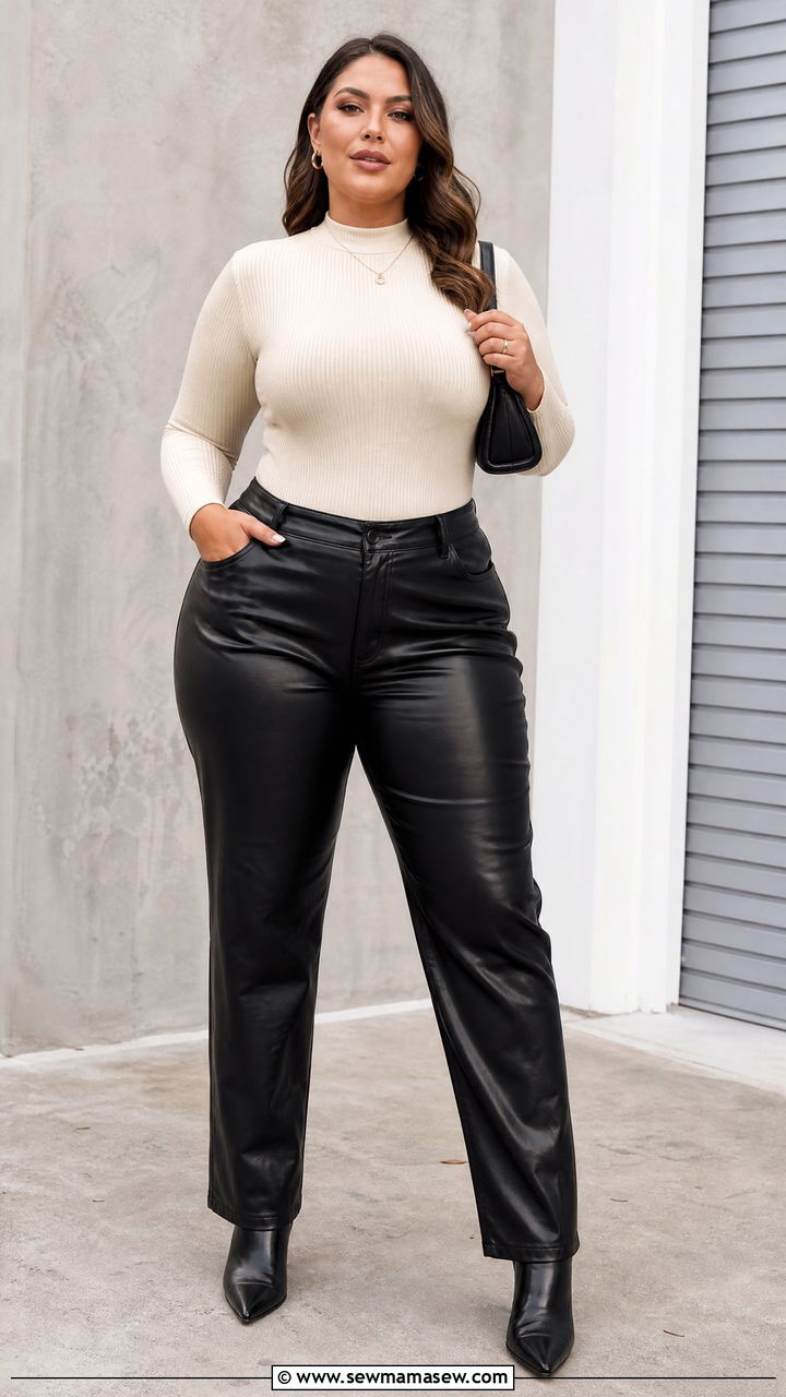Plus Size Bodycon Top With Leather Pants - 20 plus size bodycon top outfit ideas