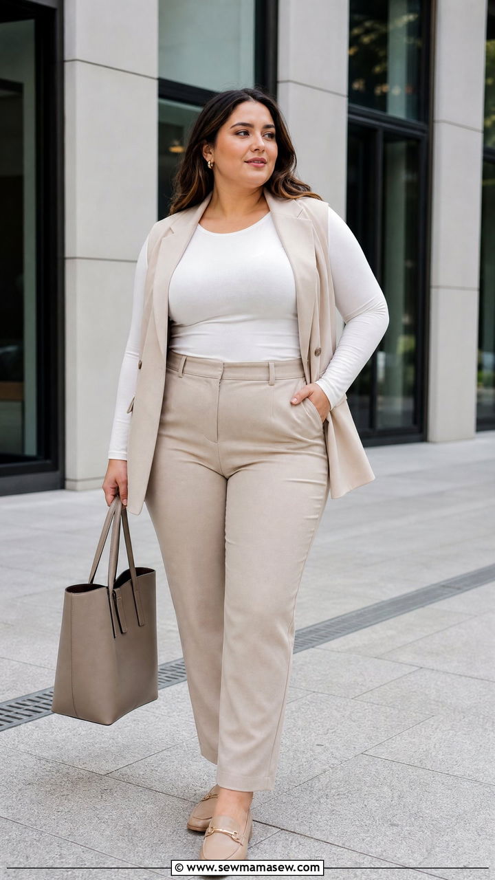Plus Size Bodycon Top With Suit Vest And Trousers - 20 plus size bodycon top outfit ideas