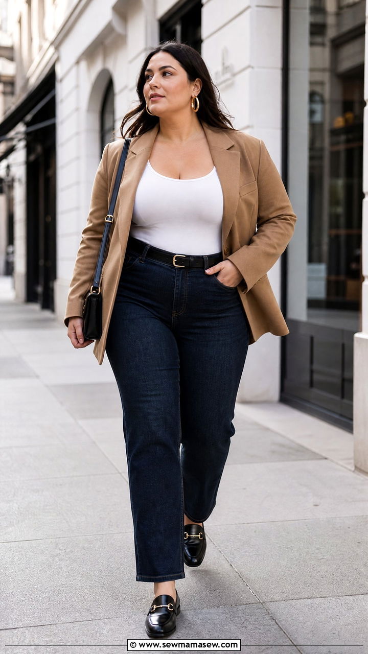 Plus Size Bodysuit With Blazer And Jeans - 20 plus size bodysuit top outfit ideas