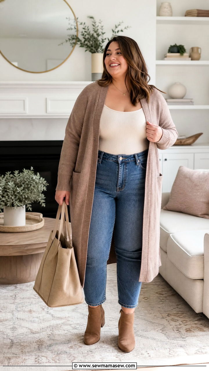 Plus Size Bodysuit With Cardigan And Jeans - 20 plus size bodysuit outfit ideas