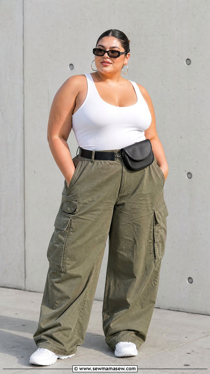 Plus Size Bodysuit With Cargo Pants - 20 plus size bodysuit top outfit ideas