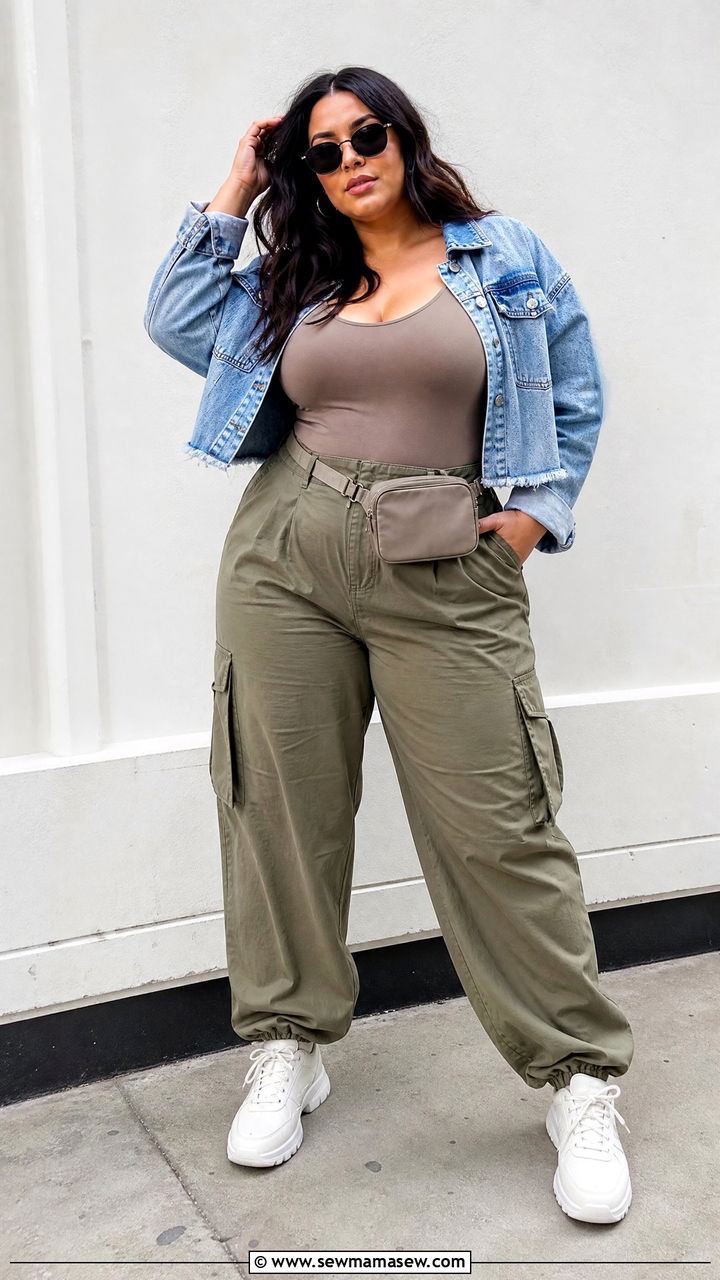 Plus Size Bodysuit With Cargo Pants - 20 plus size bodysuit outfit ideas