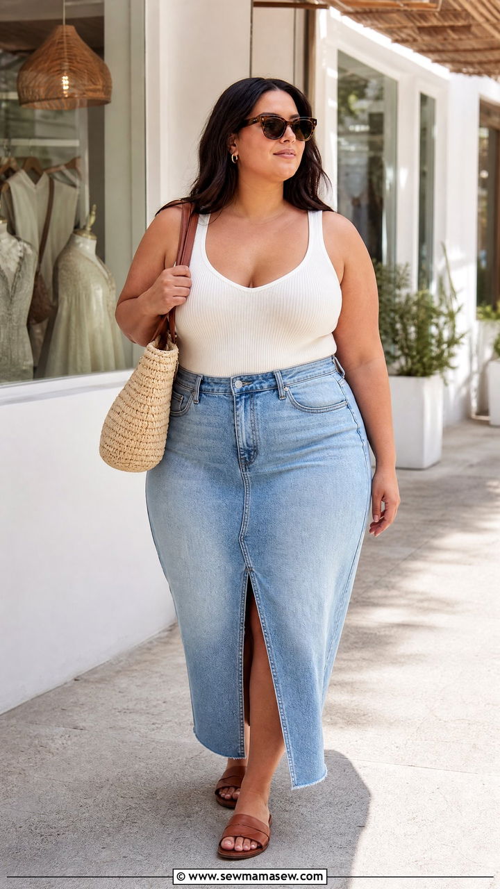 Plus Size Bodysuit With Denim Skirt - 20 plus size bodysuit top outfit ideas
