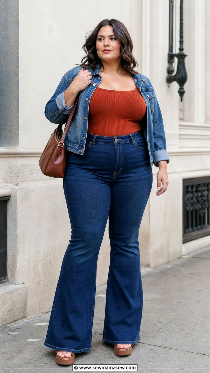 Plus Size Bodysuit With Flare Jeans - 20 plus size bodysuit outfit ideas