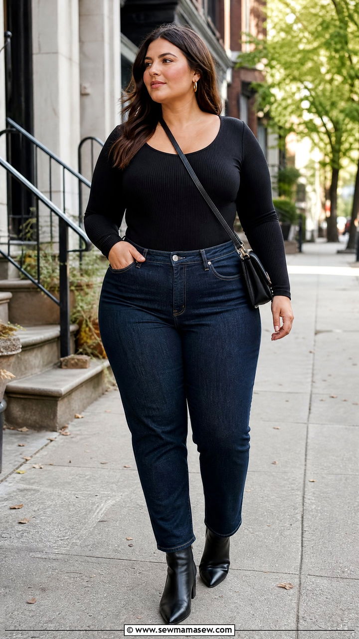 Plus Size Bodysuit With High Waisted Jeans - 20 plus size bodysuit outfit ideas