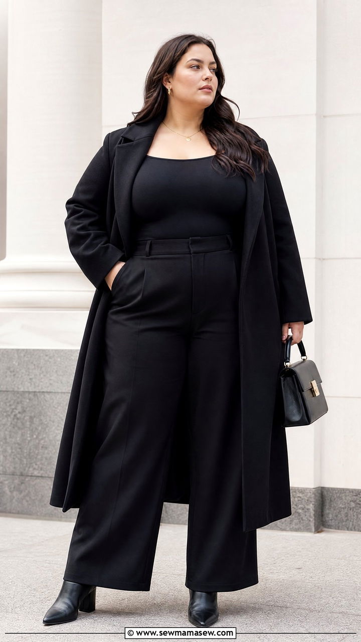 Plus Size Bodysuit With Monochrome Outfit - 20 plus size bodysuit top outfit ideas
