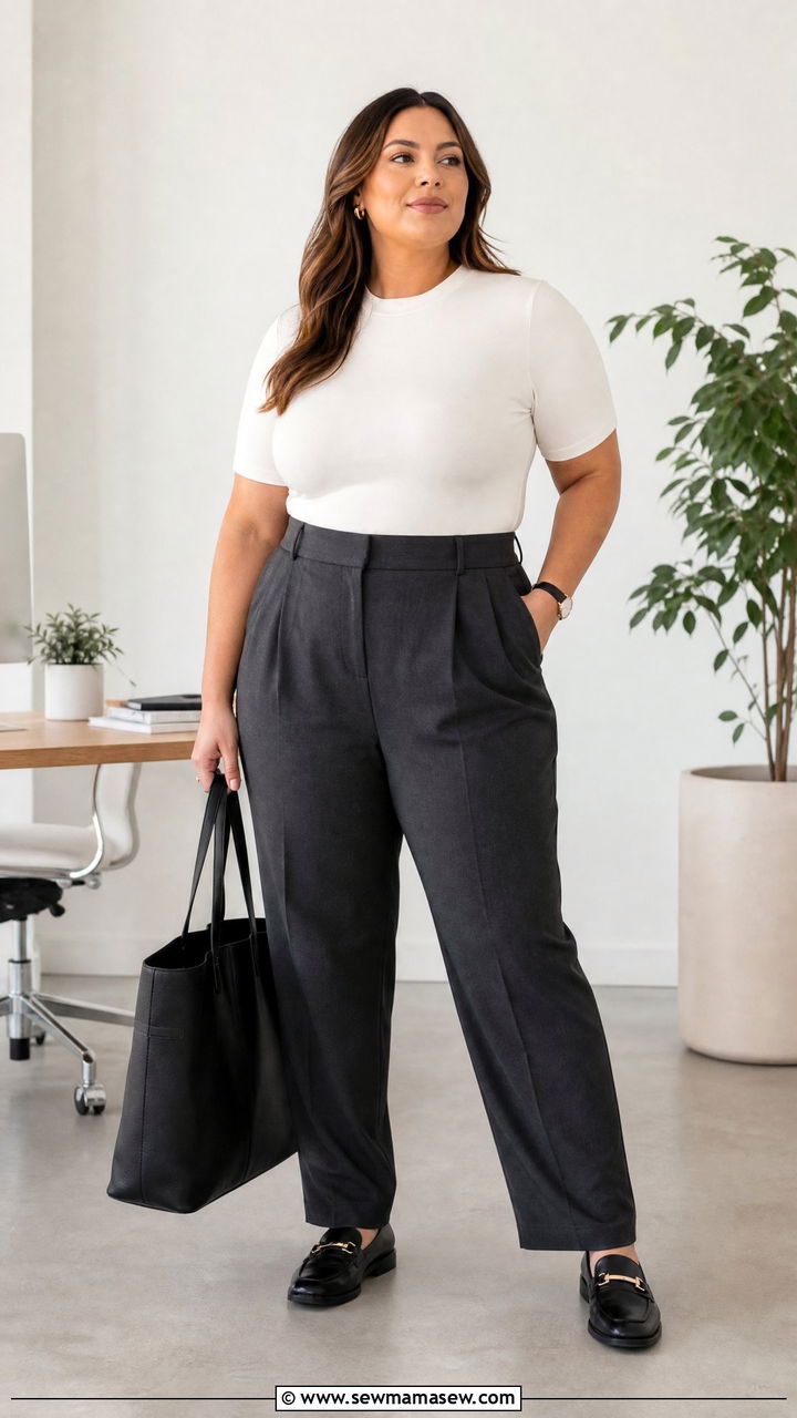 Plus Size Bodysuit With Tailored Trousers - 20 plus size bodysuit top outfit ideas