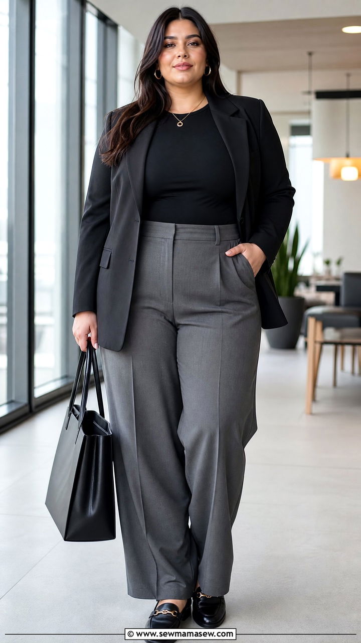 Plus Size Bodysuit With Tailored Trousers - 20 plus size bodysuit outfit ideas