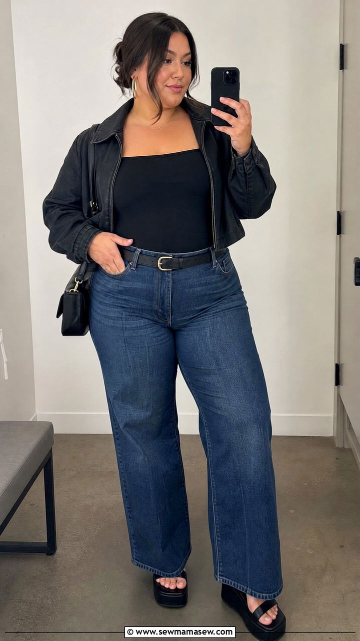 Plus Size Bodysuit With Wide Leg Jeans Outfit - 20 plus size going out top outfit ideas