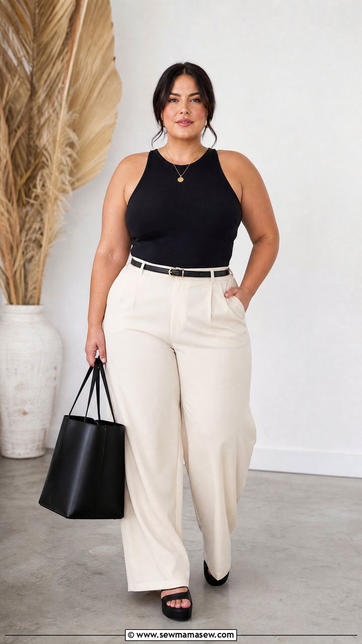 Plus Size Bodysuit With Wide Leg Pants - 20 plus size bodysuit top outfit ideas