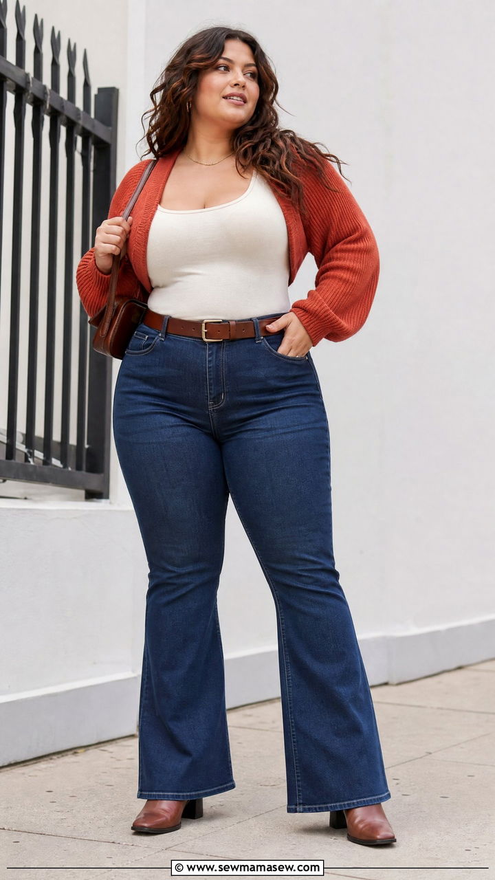 Plus Size Bolero Top With Flare Jeans - 20 plus size bolero top outfit ideas
