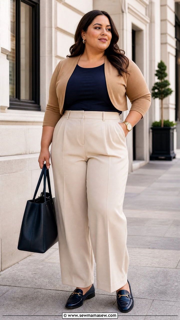 Plus Size Bolero Top With High Waisted Trousers - 20 plus size bolero top outfit ideas