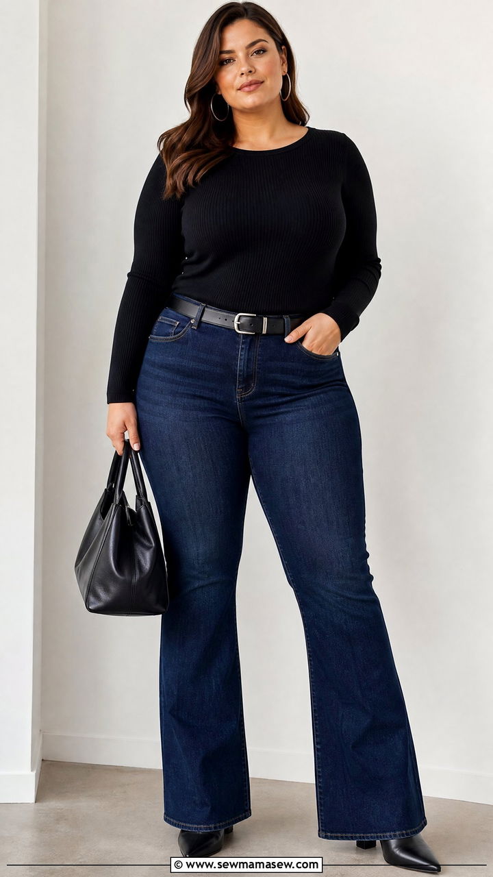 Plus Size Bootcut Jeans With Black Top - 20 plus size bootcut jeans outfit ideas