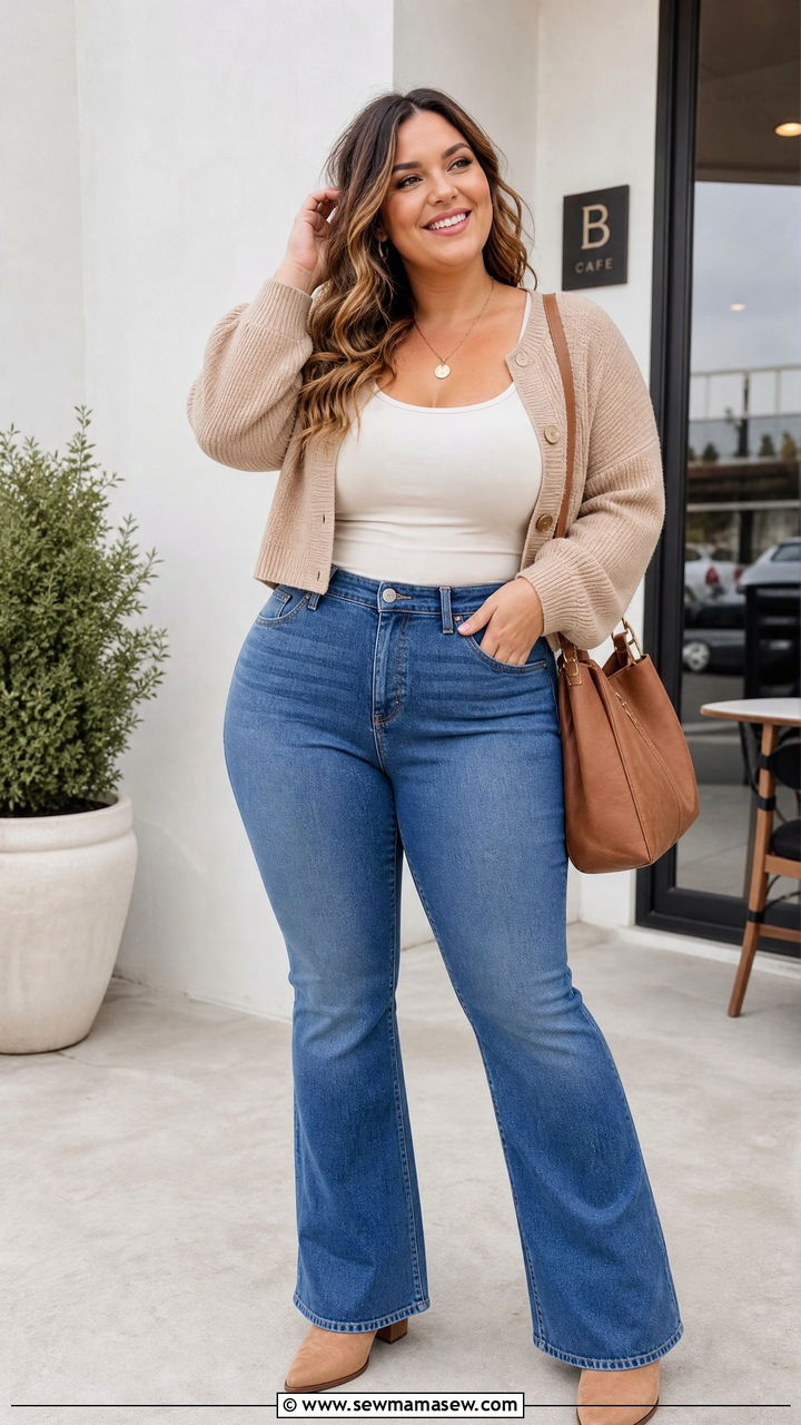 Plus Size Bootcut Jeans With Cardigan - 20 plus size bootcut jeans outfit ideas