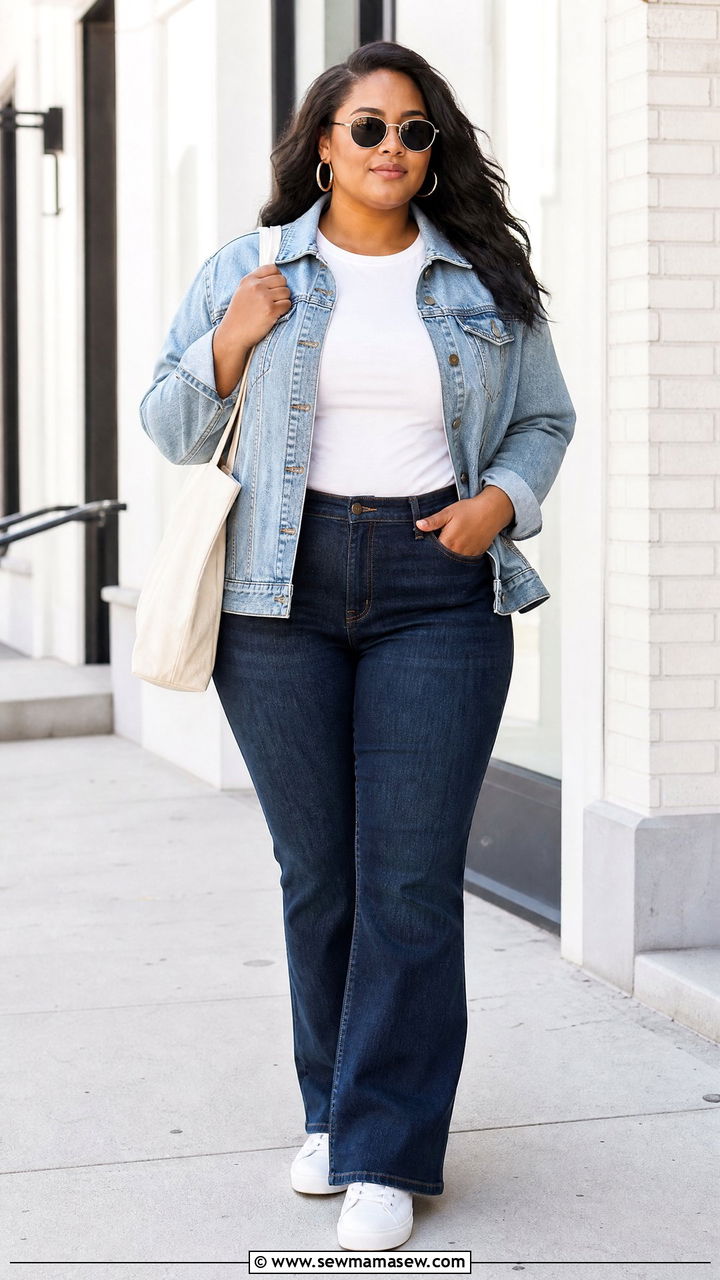 Plus Size Bootcut Jeans With Denim Jacket - 20 plus size bootcut jeans outfit ideas
