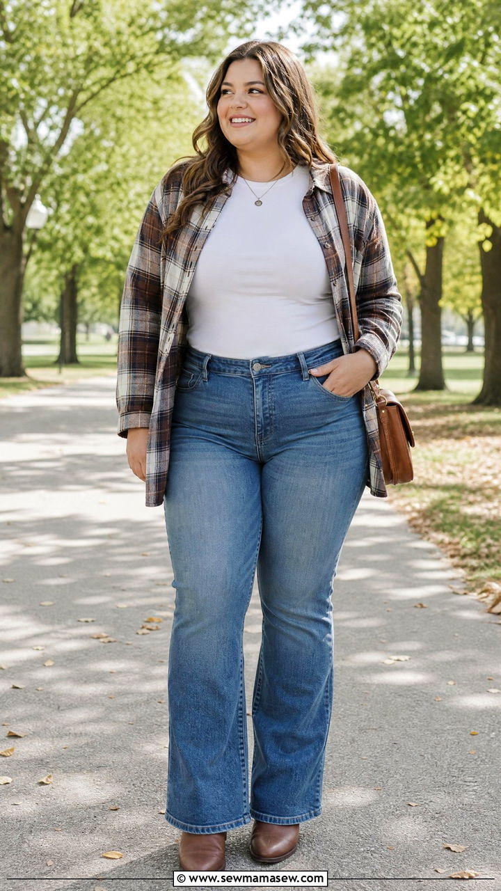 Plus Size Bootcut Jeans With Flannel Shirt - 20 plus size bootcut jeans outfit ideas