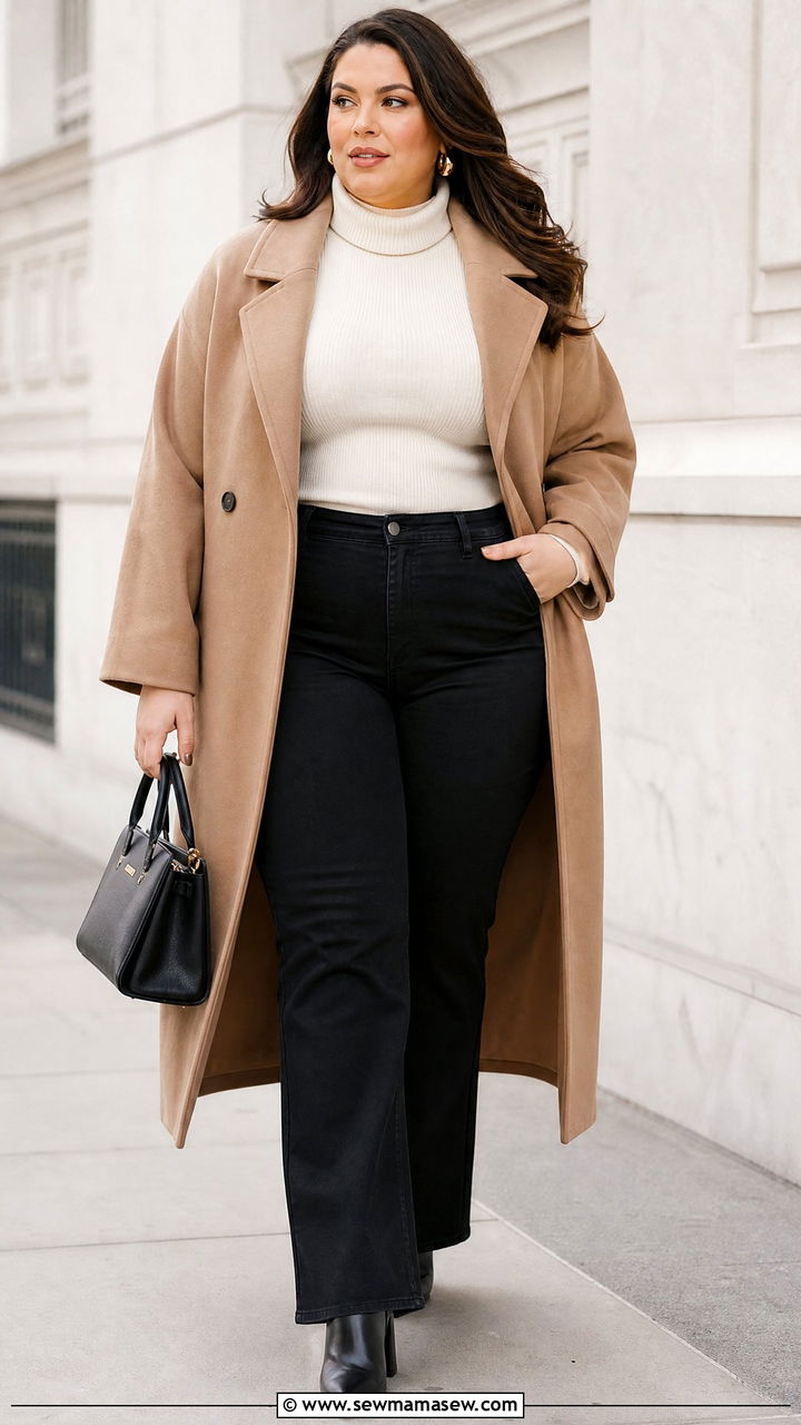 Plus Size Bootcut Jeans With Long Coat - 20 plus size bootcut jeans outfit ideas