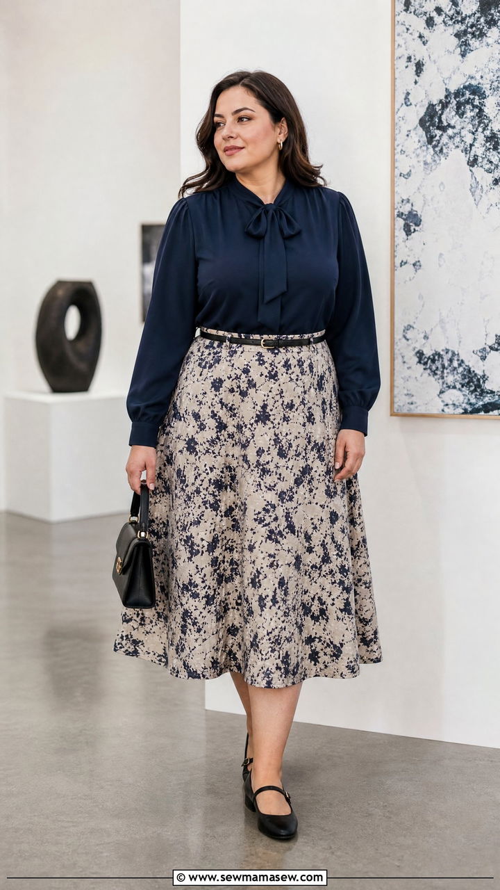 Plus Size Bow Blouse With A Line Skirt - 20 plus size bow blouse outfit ideas