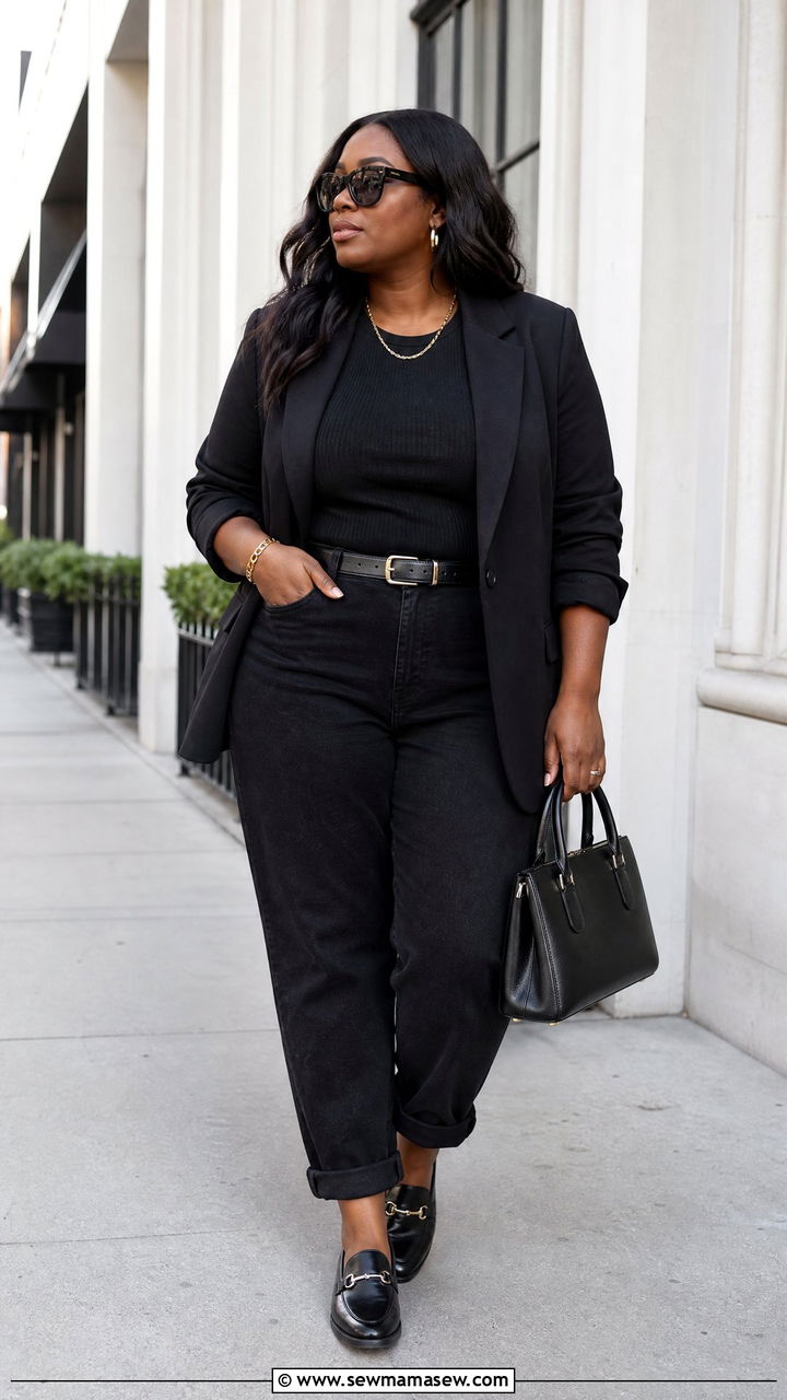 Plus Size Boyfriend Jeans With Monochrome Black Outfit - 20 plus size boyfriend jeans outfit ideas