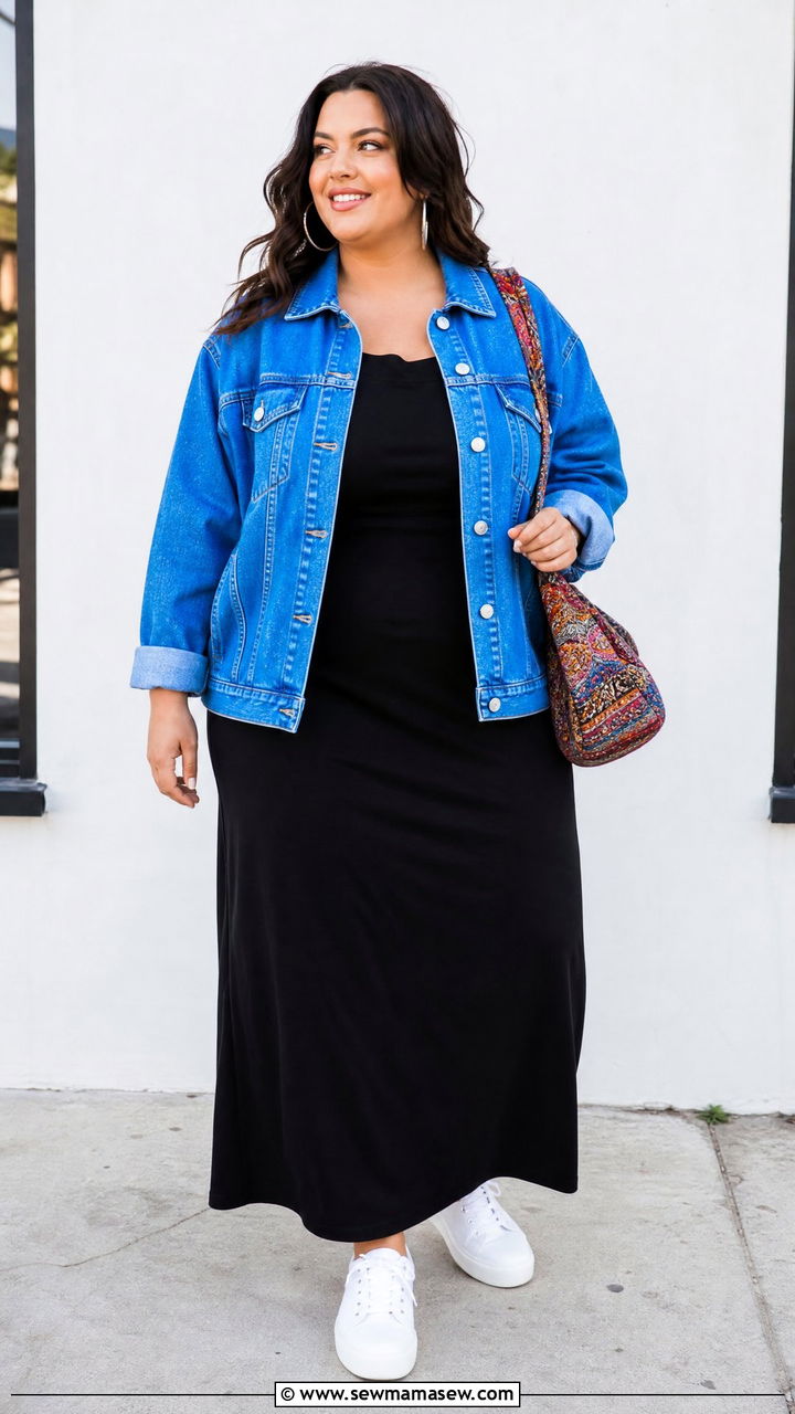 Plus Size Bright Blue Denim Jacket Outfit - 20 plus size bright color outfit ideas
