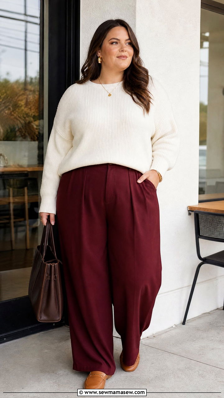 Plus Size Burgundy Pants Outfit - 20 plus size fall outfits