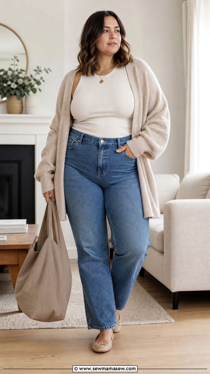 Plus Size Bustier Top With A Cardigan And Jeans - 20 plus size bustier top outfit ideas