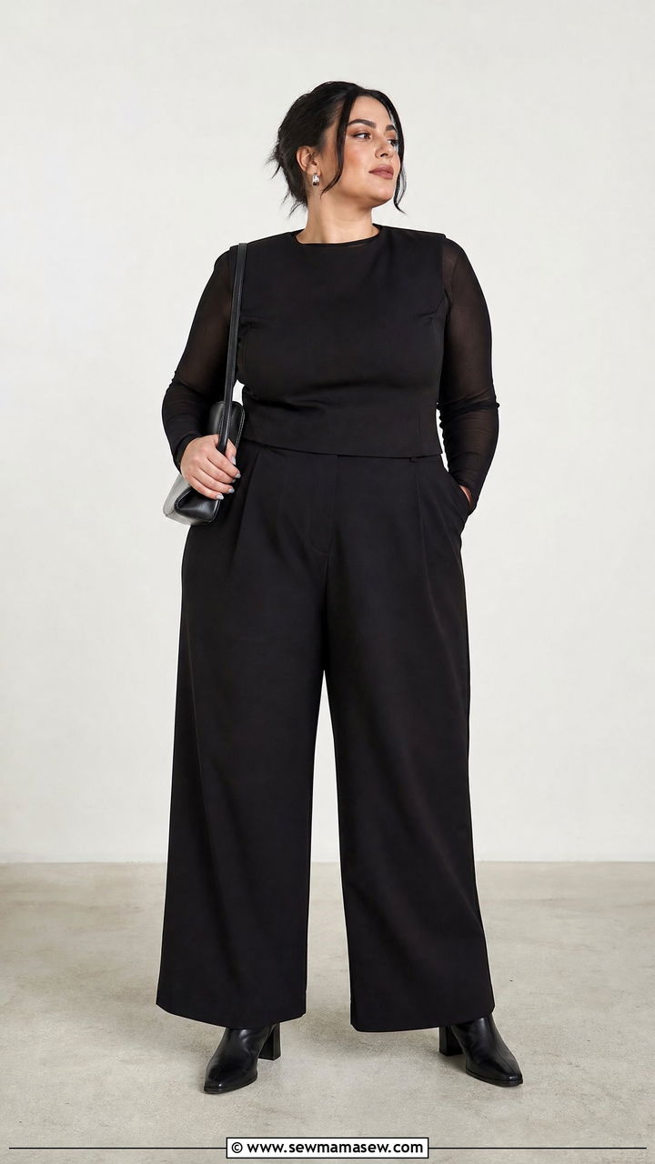 Plus Size Bustier Top With A Sheer Layer And Trousers - 20 plus size bustier top outfit ideas