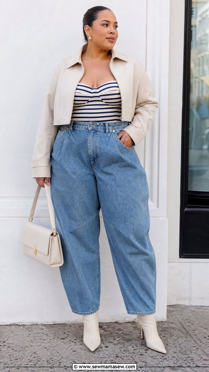 Plus Size Bustier Top With Barrel Leg Jeans - 20 plus size bustier top outfit ideas
