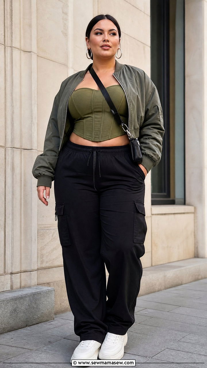 Plus Size Bustier Top With Cargo Pants - 20 plus size bustier top outfit ideas