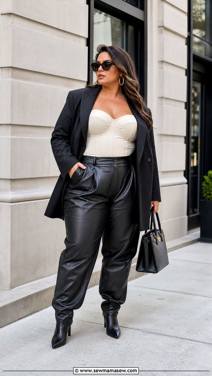 Plus Size Bustier Top With Leather Look Pants - 20 plus size bustier top outfit ideas