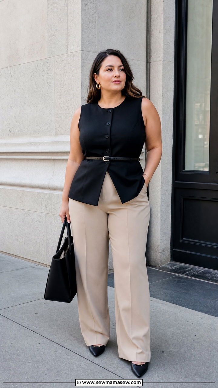 Plus Size Bustier Top With Tailored Trousers - 20 plus size bustier top outfit ideas