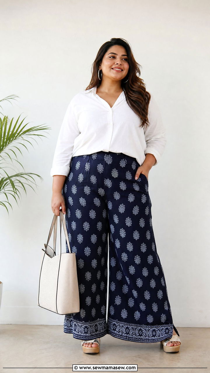 Plus Size Button Down Shirt And Palazzo Pants Outfit - 20 plus size outfits for inverted triangle shape