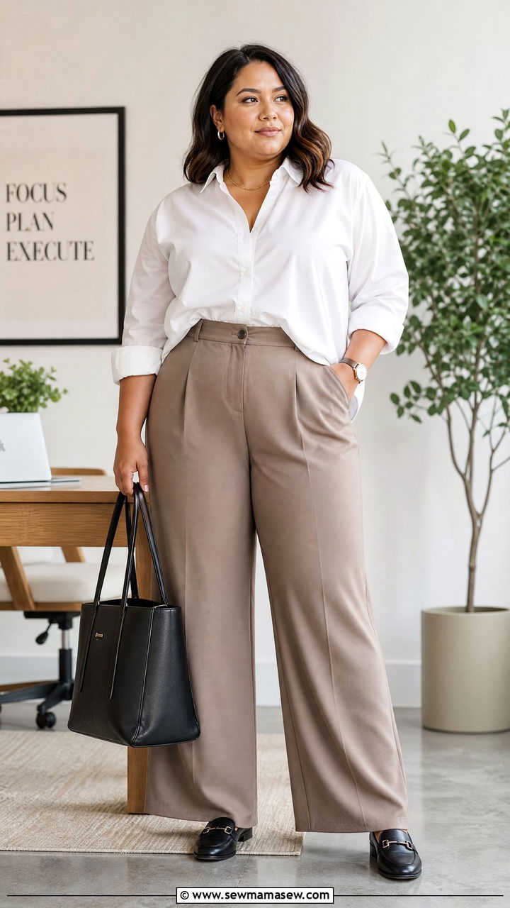 Plus Size Button Down Shirt And Trousers Outfit - 20 plus size outfits to balance proportions
